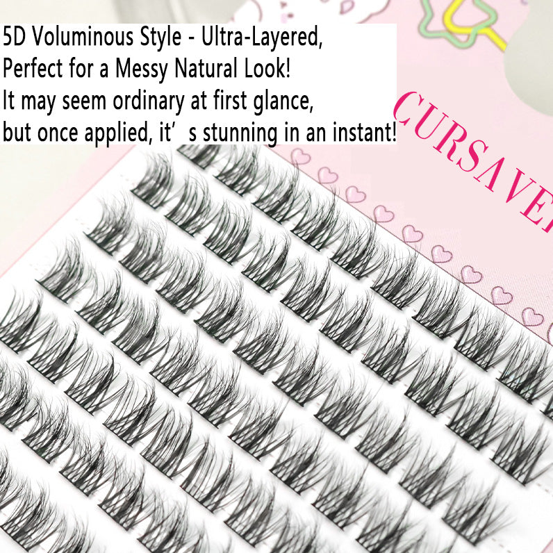 100pcs 5D Trilogy Messy Voluminous Eyelashes - 10 Trays Natural Single Cluster Lazy Series "Little Devil" Style