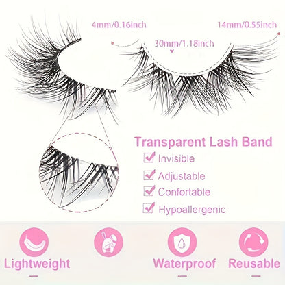 Cluster Lashes Natural Look, Wispy Manga Eyelash Extensions Strip, Cat Eye Lashes with Transparent Stem Short Anime Korean Makeup False Eyelashes (10 Pairs)