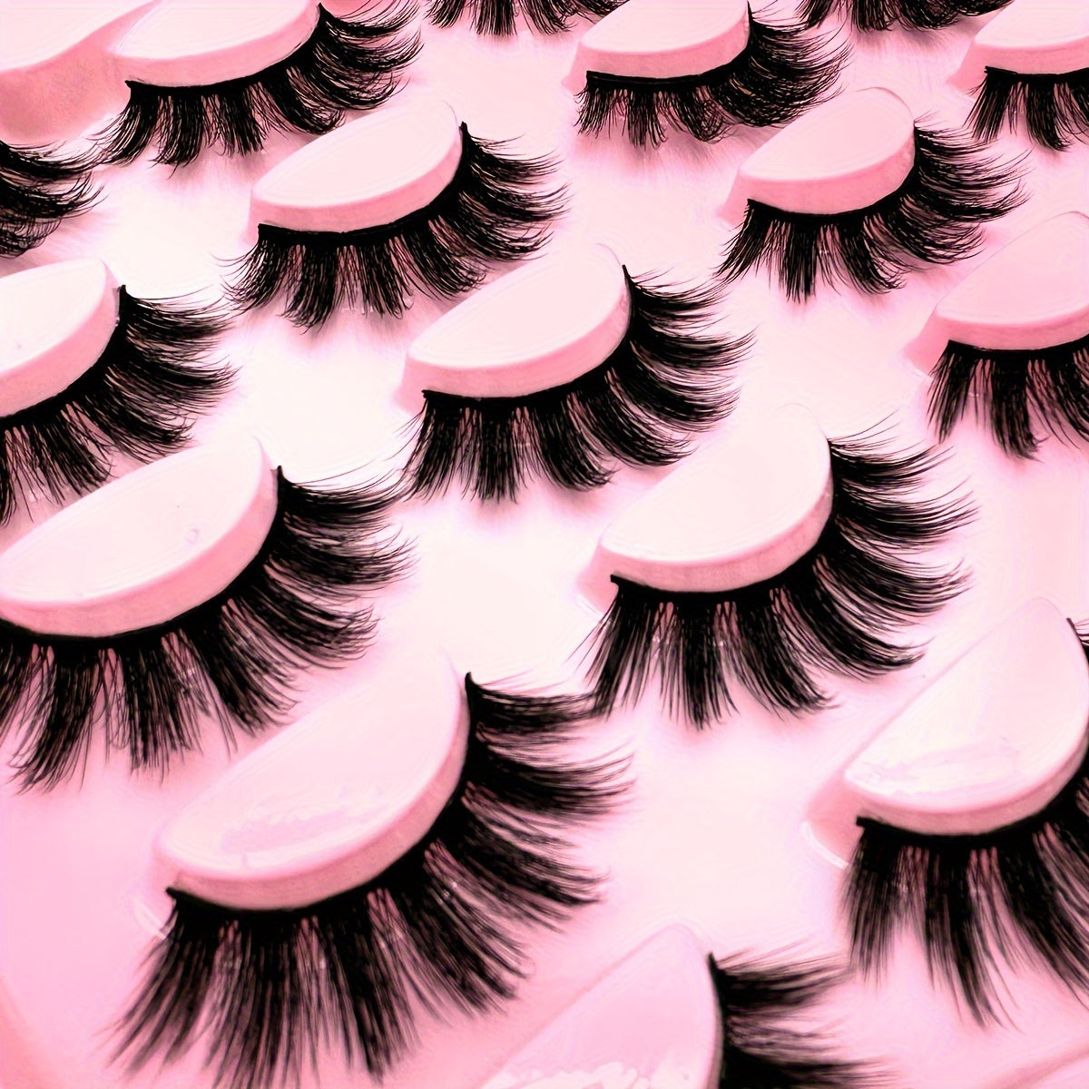 10 Pairs of Luxurious Wispy Natural Faux Mink Eyelashes - 3D Dramatic Volume, Fluffy & Long, Cat Eye Manga Style