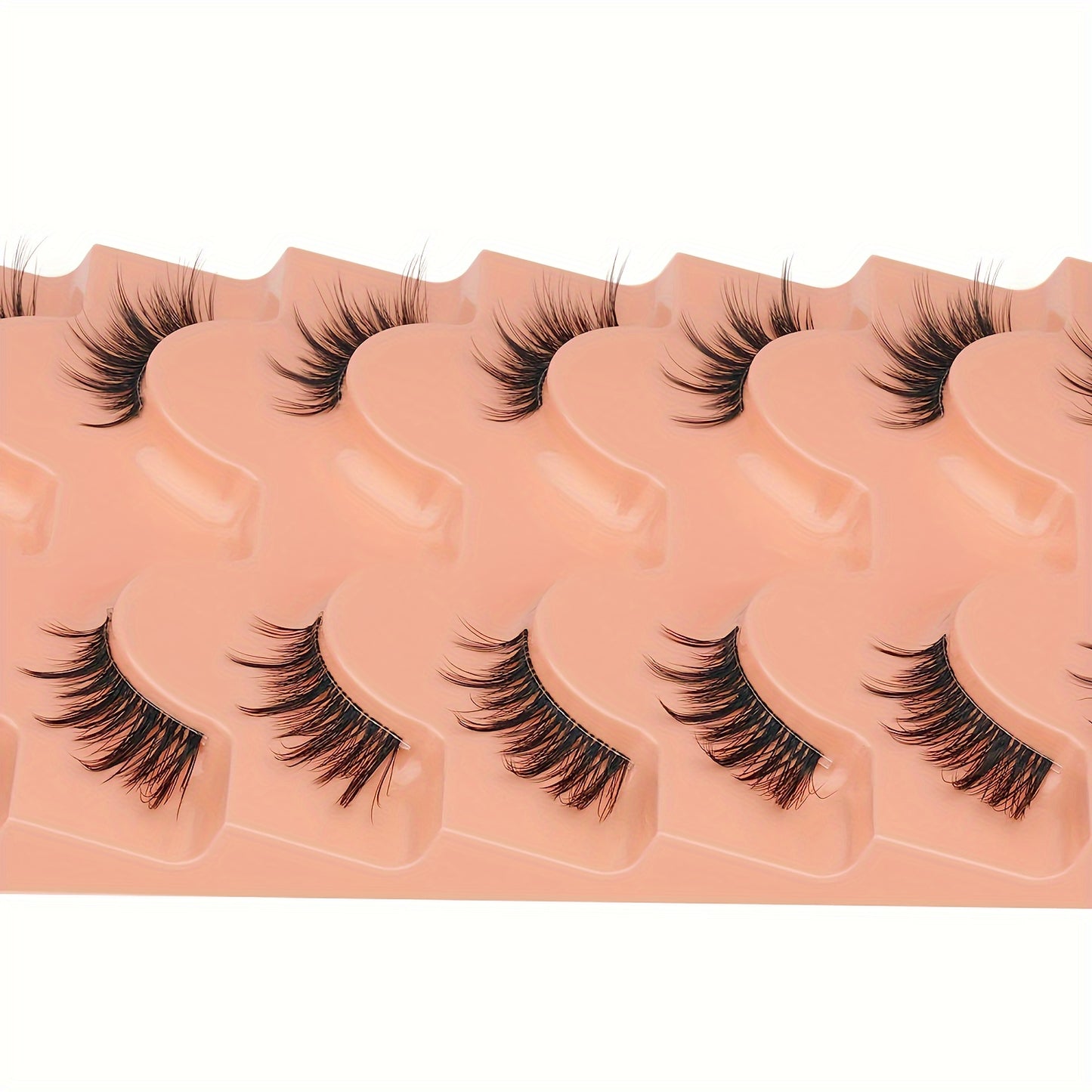 7 Pairs 3D Natural Half Lashes - Wispy Cat Eye Manga Style with C Curl and Transparent Band