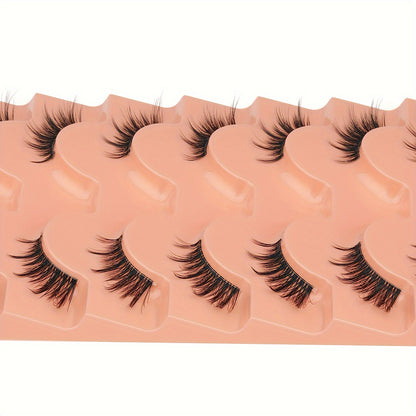 7 Pairs 3D Natural Half Lashes - Wispy Cat Eye Manga Style with C Curl and Transparent Band