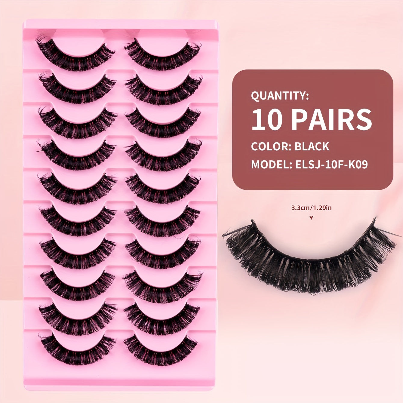 Classic Volume Eyelashes 10 Pairs 33mm 3D False Eyelashes, Russian Curls, Natural & Light, Perfect for Beginners, Party & Holiday