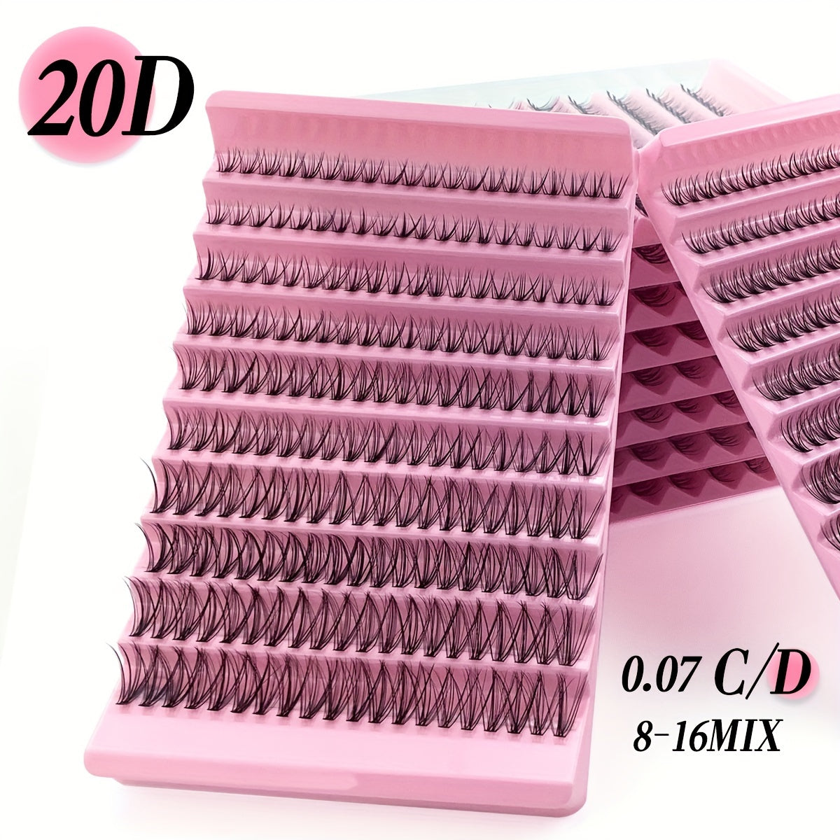 Individual DIY lashes 20D - 200 Clumps 10 Row + 140 Clumps 7 Row, Natural Curl, 8-16mm Mixed, Waterproof, 3D Effect for Daily Makeup.