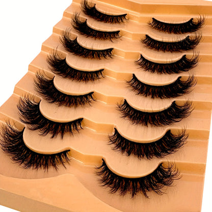 CURSAVELA 7 Pairs Faux Mink Lashes, Natural Look False Eyelashes, Wispy Cat Eye Lashes, Fluffy 3D Lashes, Natural Fake Strip Lashes