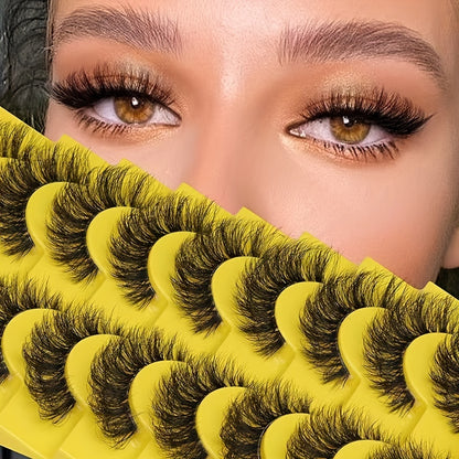 10 Pairs Fluffy Thick False Lashes with Clear Band | Natural Look Wispy 3D Eyelashes | Perfect for Daily and Party Wear