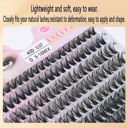 100 pcs Segmented Hot-Melt Cluster Lashes – 3D Curled, Dense, Large Capacity 14-Row Lash Set