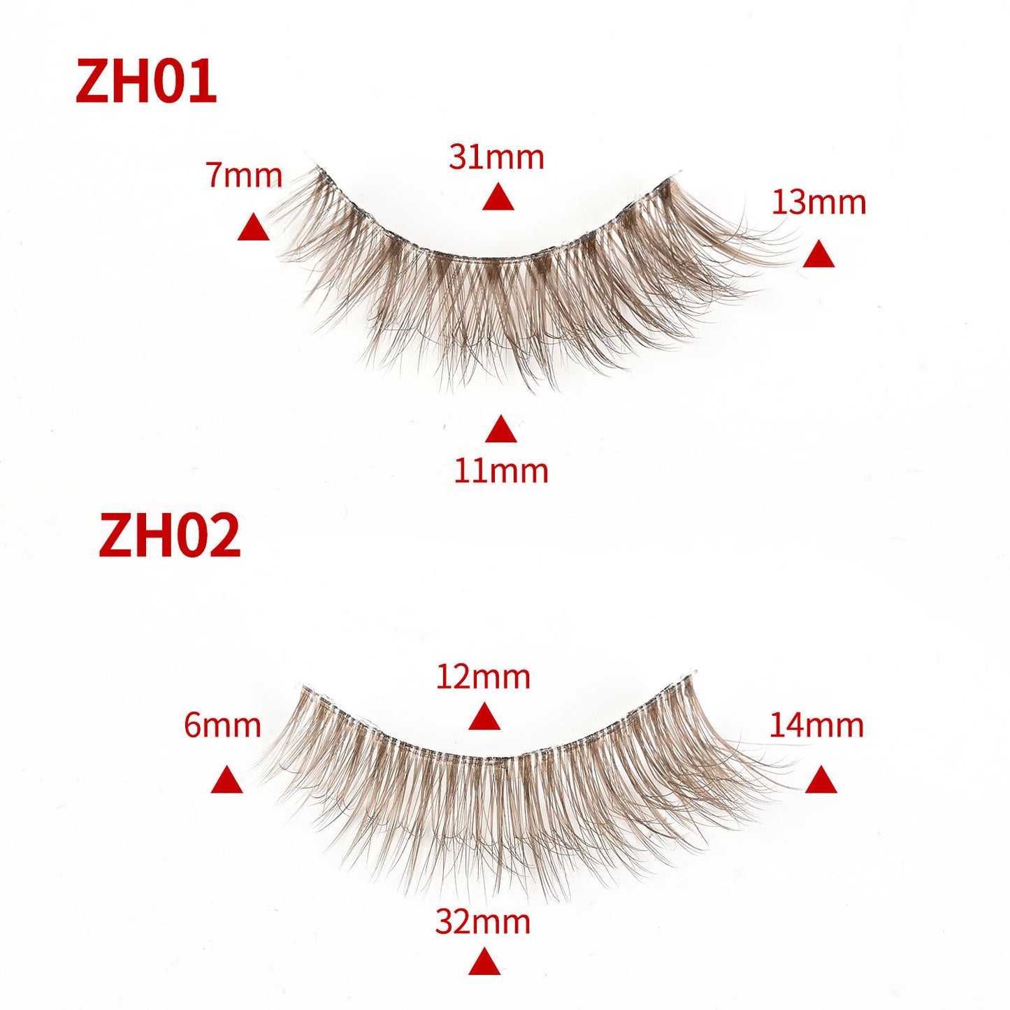 Multi-Pair Synthetic Fiber 3D Curled Brown False Eyelashes with Transparent Stem, Cross-Border Colored Lashes