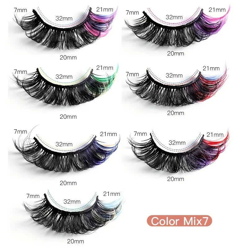 7 Pairs Colored False Eyelashes – 3D Mink DD Curly Fluffy Russian Style Natural Thick Eyelashes