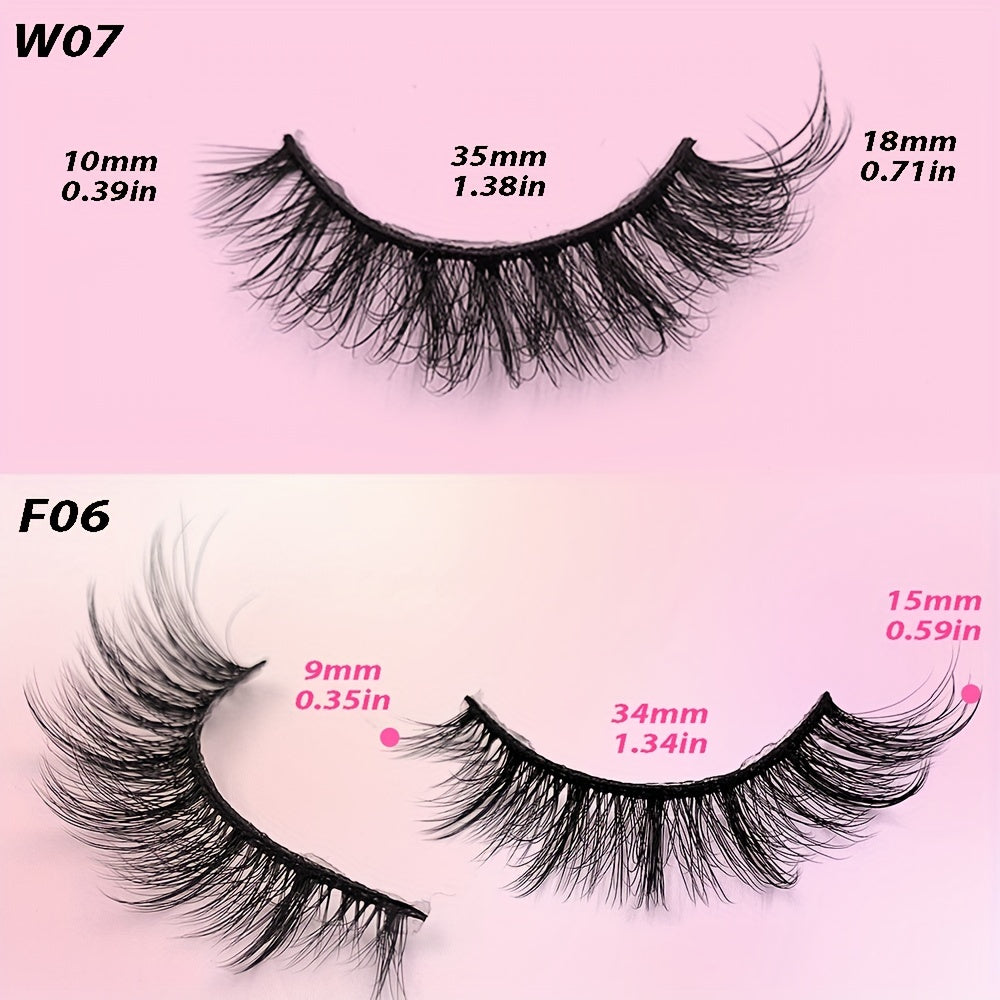 7 Pairs 3D Faux Mink Eyelashes Set - Natural & Cross Style Mixed, Fluffy Volume, C Curl, Reusable False Lashes for Beginners, Multiple Sizes 13-18mm