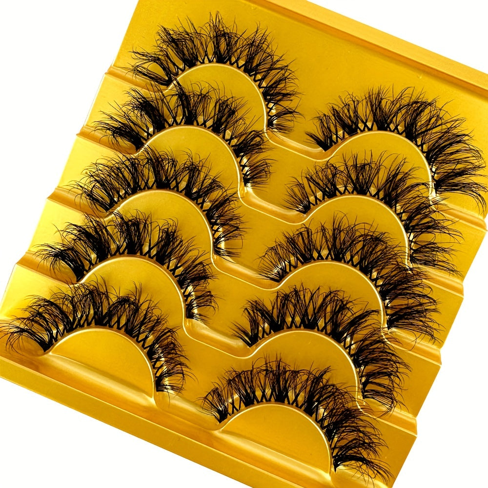 Classic Volume Eyelashes 5 Pairs Luxury Faux Mink False Eyelashes - Invisible Stem with Natural Crossed Fairy 3D Volume for Big Eye Glamour, Long-Lasting & Reusable, Hypoallergenic