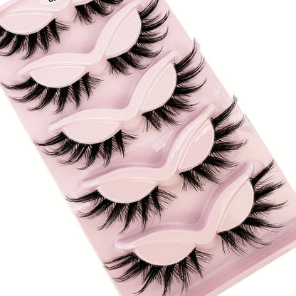 5 Pairs Cat-Eye 3D Faux Mink Eyelashes, Curling Winged Natural Realistic Messy End Elongated Thick False Eyelashes, Soft Fake Lashes