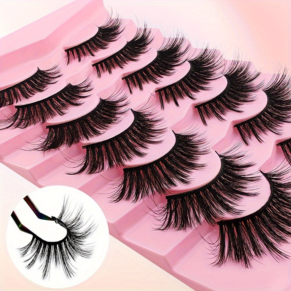 7 Pairs Cat Eye False Eyelashes Set, Fluffy Natural Comfort, C Curl, Reusable, for Beginners - 13-15mm, 16-18mm, 19-21mm Lengths