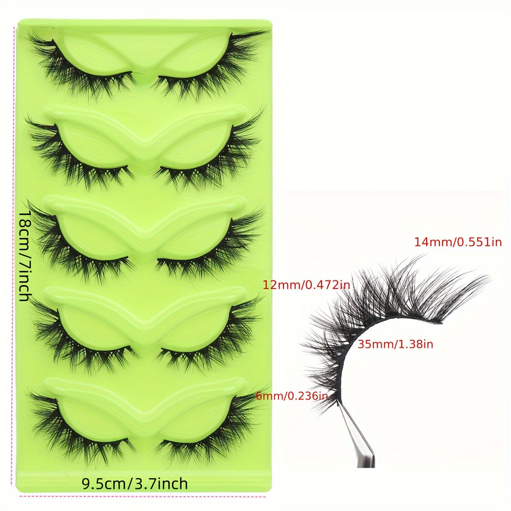 Easy Fan Eyelashes Cat Eye Faux Mink Eyelashes 5 Pairs - Hypoallergenic, Fluffy Soft Cross Full Strip Lashes, Natural Look, Long Lasting