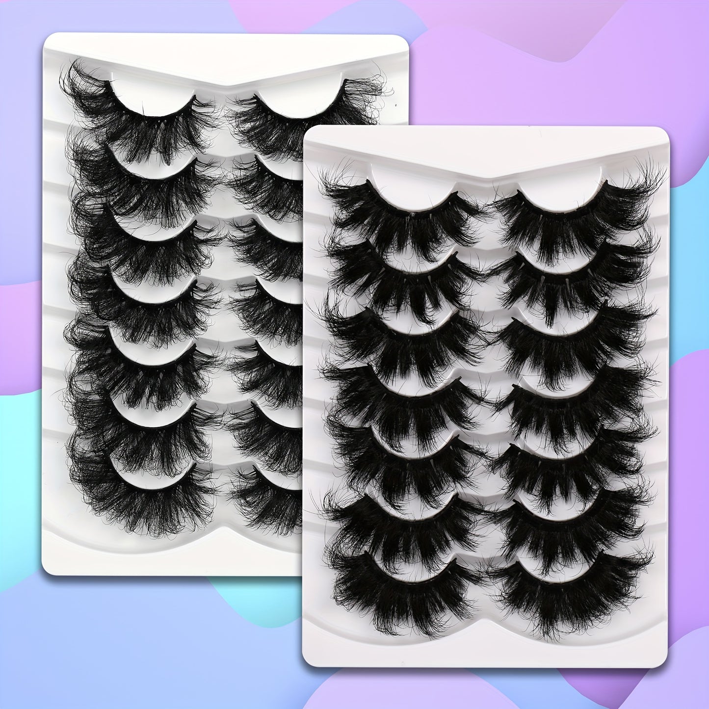 Classic Volume Eyelashes 7 Pairs 25mm Cat-Eye Faux Mink Lashes-8D Wispy,Dramatic Volume,Reusable,Easy to Apply