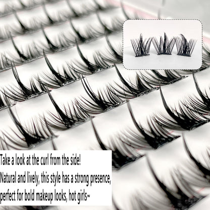 100pcs Glue-Free Pure Wild Devil False Eyelashes - Natural Segmented Self-Adhesive Eyelashes for Beginners