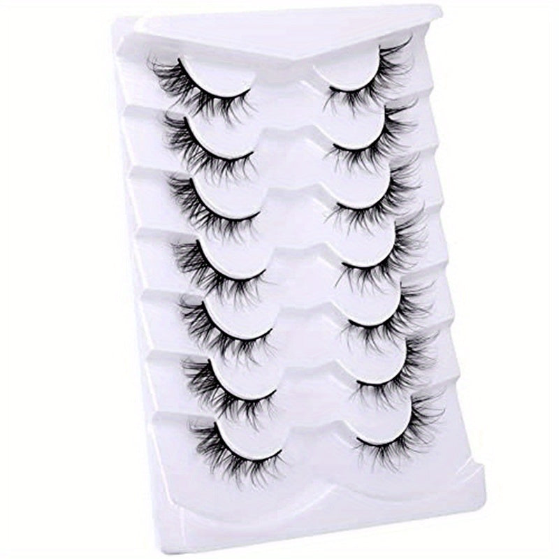 7 Pairs Wispy Manga Cat Eye Lashes - Fluffy Striped Design for Dramatic Eye Makeup, Soft, Comfortable, Reusable