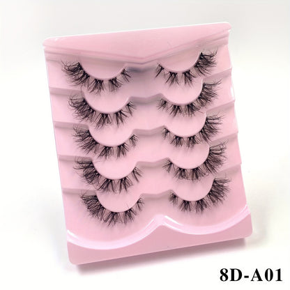 5 Pairs of 3D Fluffy Eyelashes with Clear Band - Reusable & Natural Look