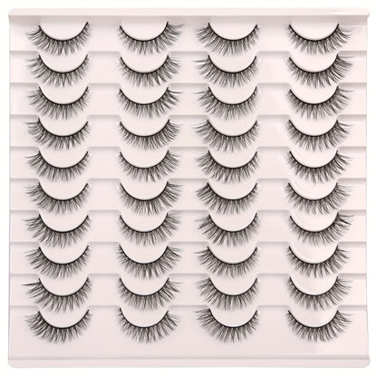 20 Pairs 3D Light Volume Natural Cross Fluffy Cat Eye False Eyelashes | Soft, Reusable, Easy to Apply | Perfect for Everyday Wear or Special Occasions