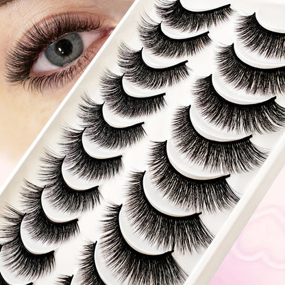 10 Pairs Cat Eye False Eyelashes - Fluffy Volume C Curl Faux Mink in 6-9mm, 10-12mm, 13-15mm, Perfect for Beginners, Reusable.