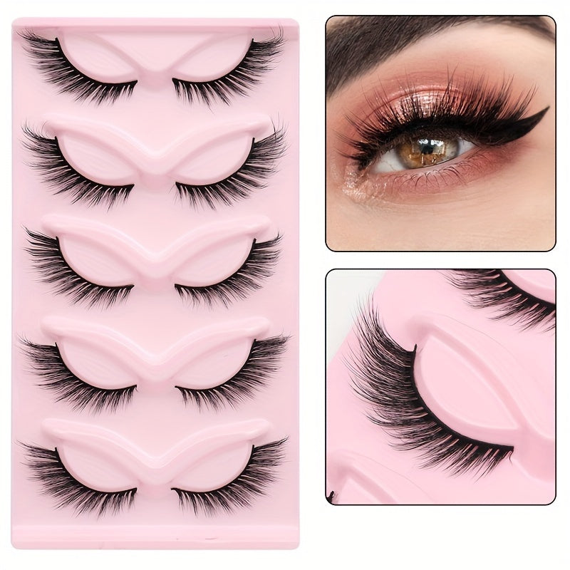 CURSAVELA 5 Pairs Natural Style Cat Eye Fox Eyelashes - Imitation Mink Fur, Fox Style, Lateral Fly One Piece Tail Extension, Thick Style