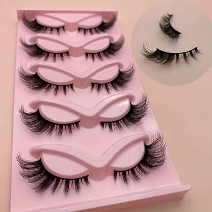 5 Pairs of Fox Eye Lashes, Winged Short Strip Lashes, Natural Cat Eye Effect, 3D Faux Mink, Lightweight and Breathable, Perfect for Daily Wear and Parties.