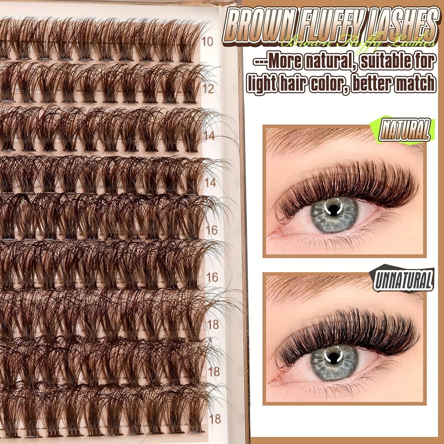 CURSAVELA 180pcs Brown Individual DIY lashes Lash Clusters - Fluffy Cat & Fox Eye Effects, 40D D-Curl Natural Look Extension Kit for Beginners