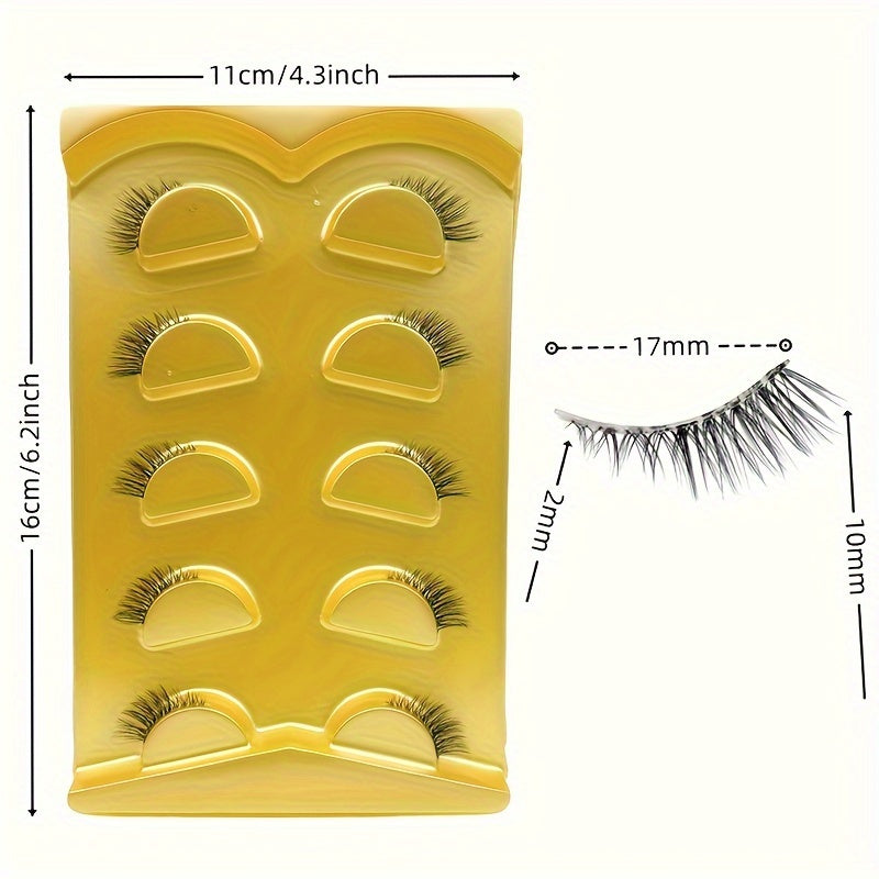 5 Pairs Natural Half Eye Cat Fox Lashes - Waterproof, Transparent Stem, Eye Tail Extension Lashes for Beginners