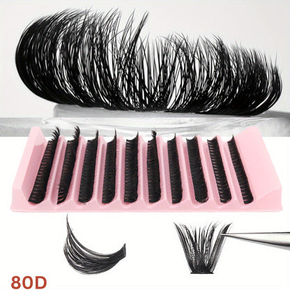 80D/40D Mixed Cluster Eyelash Extensions, 0.07mm, Russian DD & C Curl, 10-16mm, Self-Adhesive, Beginner-Friendly, Reusable False Eyelashes Kit