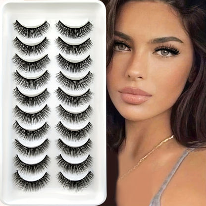 10 Pairs Luxurious Fluffy Faux Mink False Eyelashes - Natural Cross Style, Thick Volume for a Dramatic Look - Soft, Lightweight & Reusable, Cruelty-Free