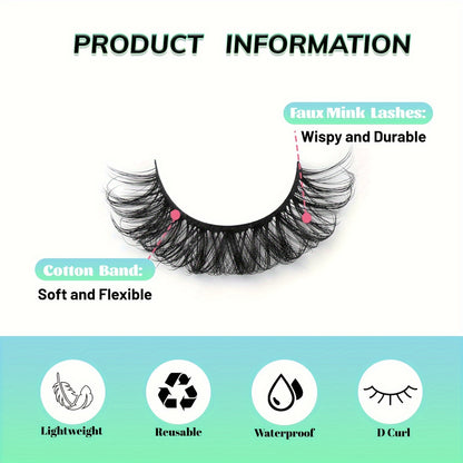 CURSAVELA 7-Pair False Eyelashes Set - Fairy, Cat Eye, Russian DD, Anime Style, 10-18mm, 0.07/0.10mm Thick, Faux Mink, Lightweight, Reusable, Waterproof