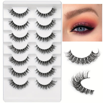 CURSAVELA 7 Pairs Luxurious Faux Mink Short Lashes - Natural Fluffy 3D Invisible Effect, Transparent Stem, Reusable