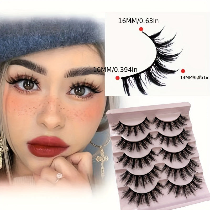 5 Pairs Dramatic Manga Lashes, 3D Wispy Cross Style, Reusable & Lightweight for Anime-Inspired Look