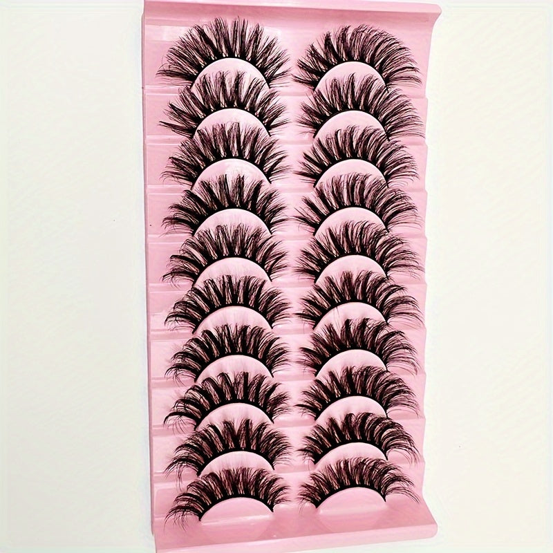 10 Pairs 8D Fluffy Faux Mink Cat Eye False Eyelashes - D Curl, Mixed Styles, 13mm-18mm, Self-Adhesive & Reusable with Glue