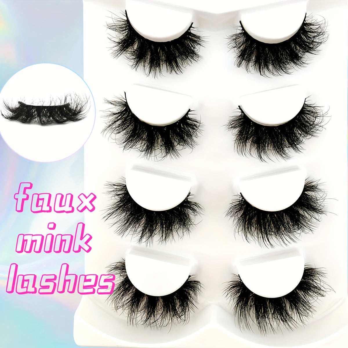 Classic Volume Eyelashes 4 Pairs of 18mm False Eyelashes – Fluffy Volume, Dramatic Faux Mink Strip Lashes