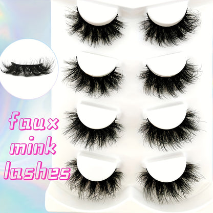 Classic Volume Eyelashes 4 Pairs of 18mm False Eyelashes – Fluffy Volume, Dramatic Faux Mink Strip Lashes