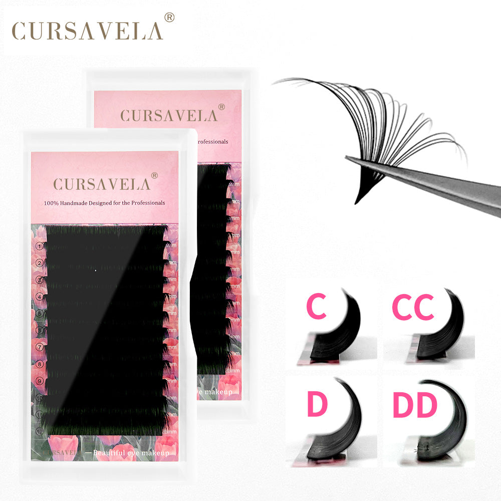 100pcs CURSAVELA Easy Fan Lashes Cashmere Matte Automatic Blooming Mink Eyelash Extensions Soft Mega Volume