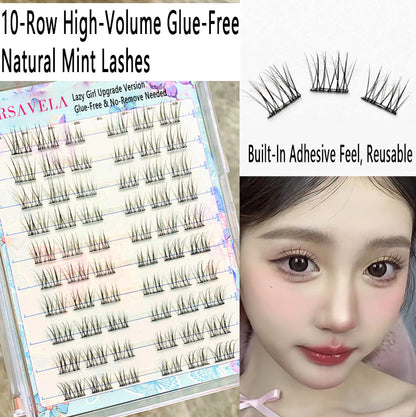 100pcs Glue-Free Natural Mint False Eyelashes - Voluminous C-Curl Ultra-Soft Clusters, Perfect for Beginners