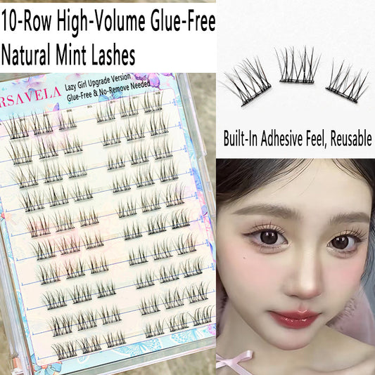 100pcs Glue-Free Natural Mint False Eyelashes - Voluminous C-Curl Ultra-Soft Clusters, Perfect for Beginners