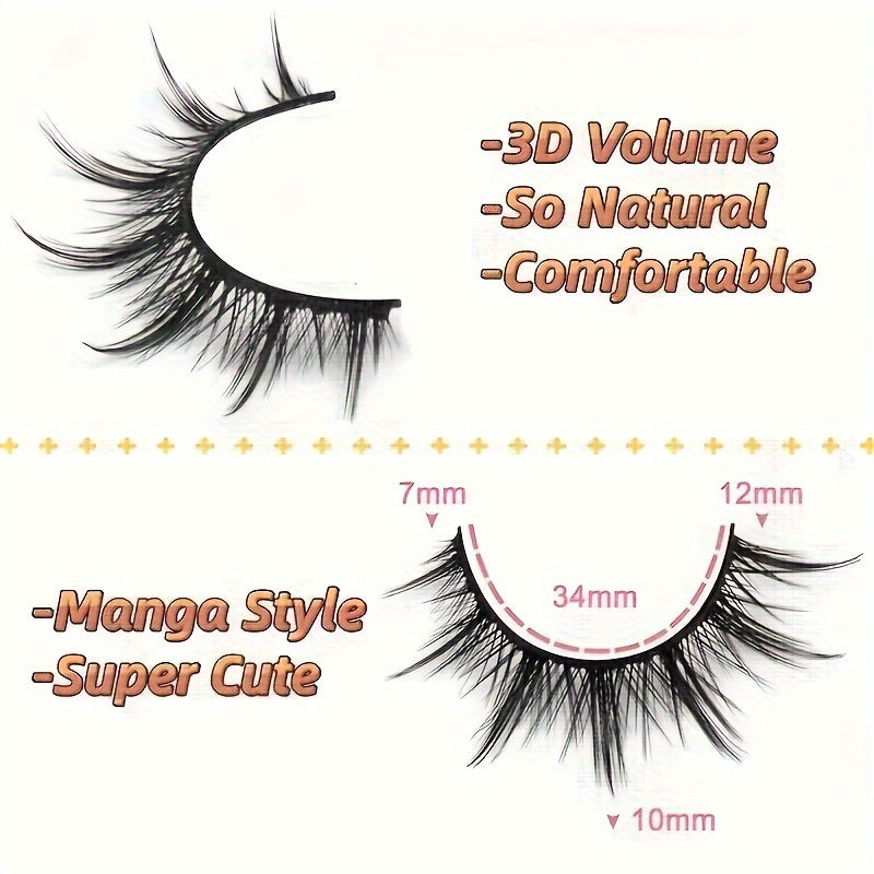 3D Volume Wispy Fluffy Manga Lashes - Natural Look Anime & Cosplay Eyelashes, Korean & Japanese Style Individual Clusters.