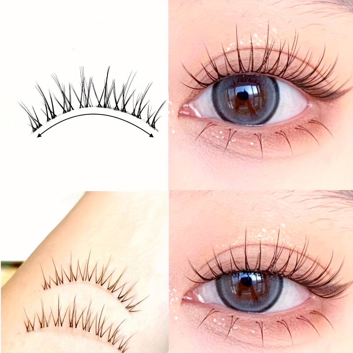 5/10 Pairs Flame Fairy Eyelashes – Manga Crossed, Extra Long, Full, Thick, Slender 3D Fake Lashes, Reusable, Natural Look with Transparent Stem for Party and Club.