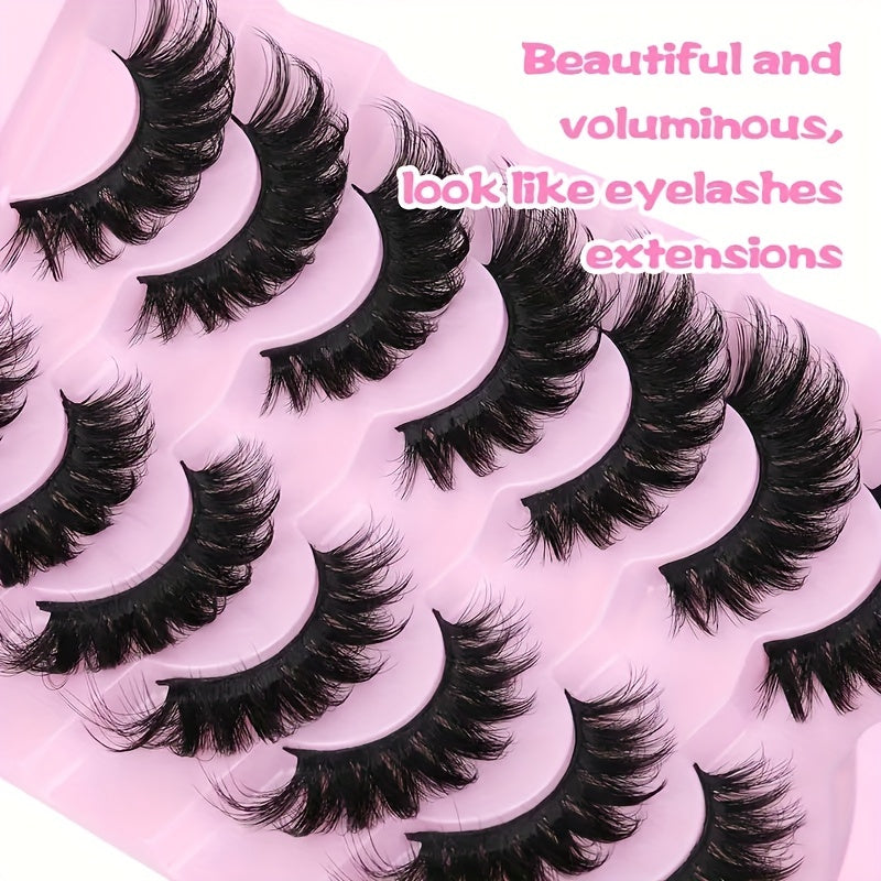 Classic Volume Eyelashes  7 Pairs Fluffy False Eyelashes, Cat Fox Eye Effect, D-Curl 8D Thick Dramatic Lashes that Look Like Lash Extensions