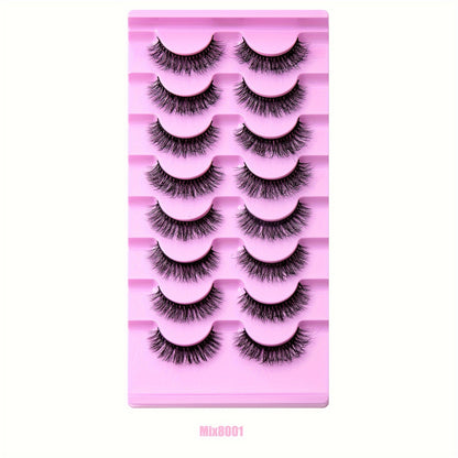 8 Pairs/Set Luxurious Faux Mink False Eyelashes - Natural, Curled, Voluminous, Multilayered, Lightweight for Daily and Dating Makeup - Unscented and Easy to Use