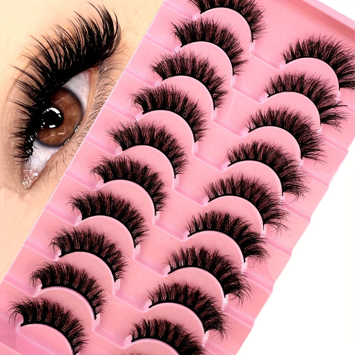 Classic Volume Eyelashes 10 Pairs Soft & Fluffy 3D Faux Mink False Eyelashes - Handmade Dense Volume for Natural Look, Reusable & Comfortable