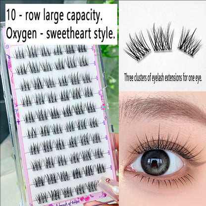 100pcs 10 - Row Large - Capacity Glue - Type Oxygen Sweetheart Single - Cluster Segmented False Eyelashes, Novice - Friendly, Create a Natural Manga - Style Eye Look