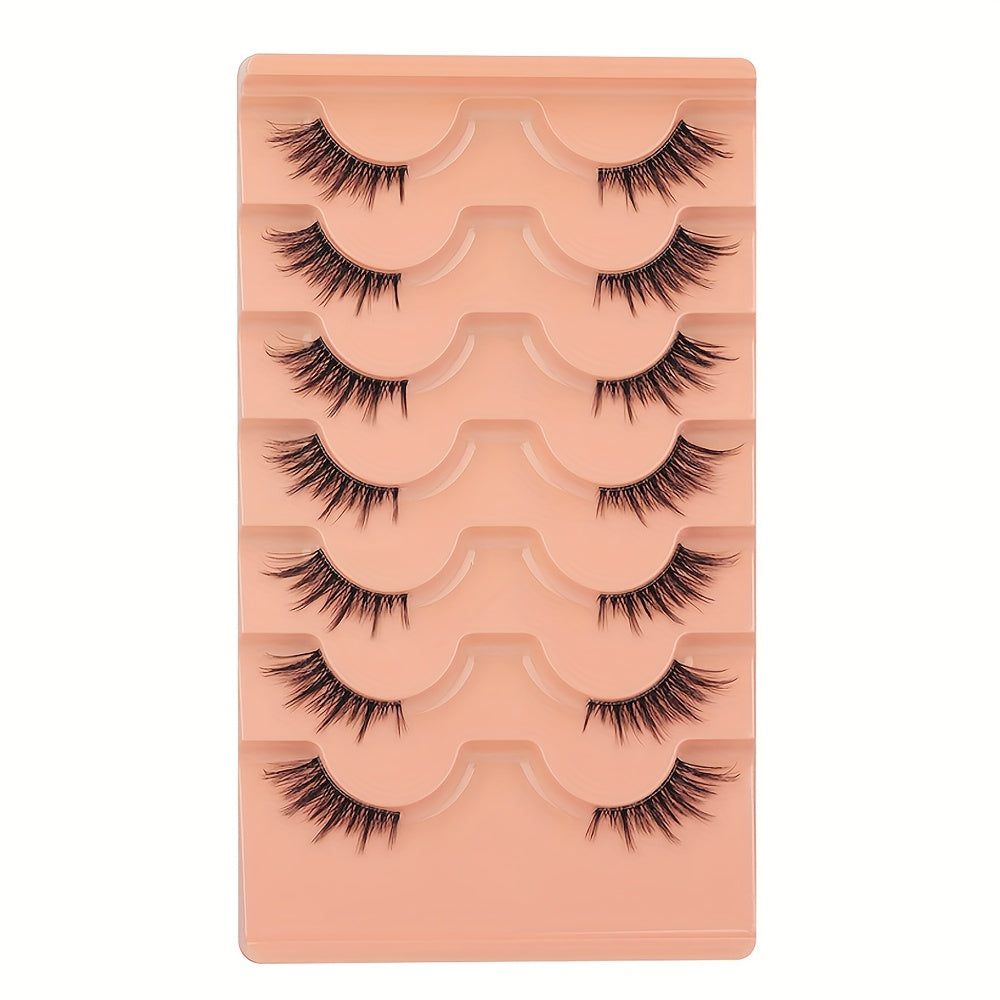 7 Pairs 3D Natural Half Lashes - Wispy Cat Eye Manga Style with C Curl and Transparent Band