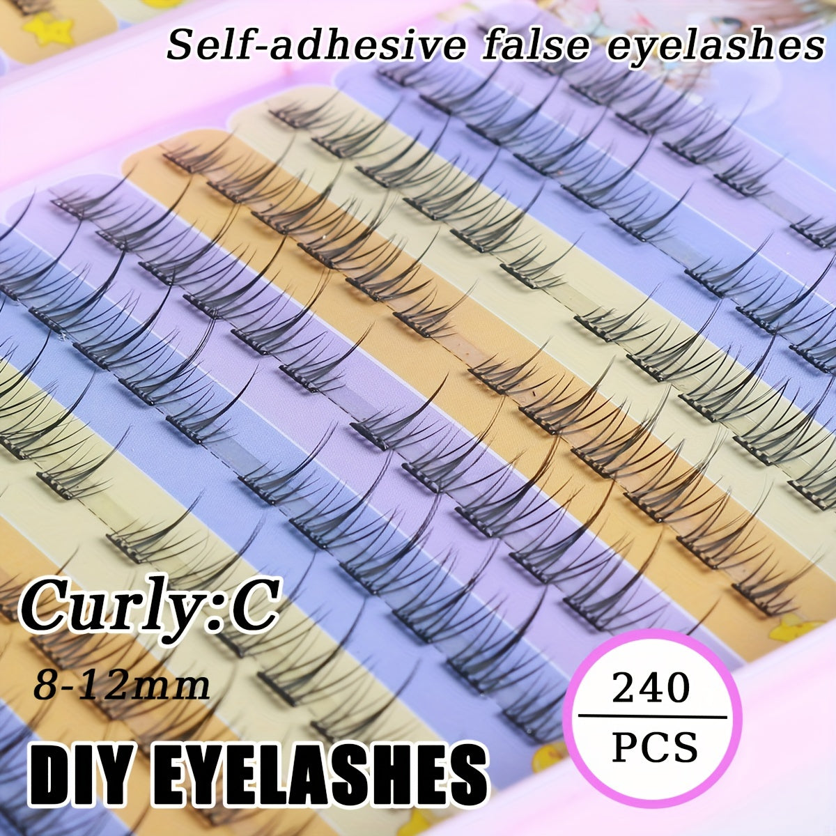 240 Clusters of Self-Adhesive False Eyelashes, No Glue Required, 8-12mm Sunflower False Eyelashes, C Curling, Self-Grafting, Natural and Light