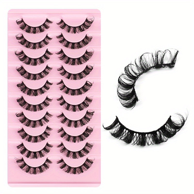 10 Pairs Luxurious Wispy Russian Strip Lashes | Lightweight DD Curl Faux Mink | Long-Lasting, Natural Look | Reusable and Easy to Apply