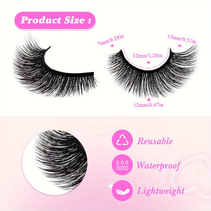 10 Pairs Cat Eye False Eyelashes - Fluffy Volume C Curl Faux Mink in 6-9mm, 10-12mm, 13-15mm, Perfect for Beginners, Reusable.