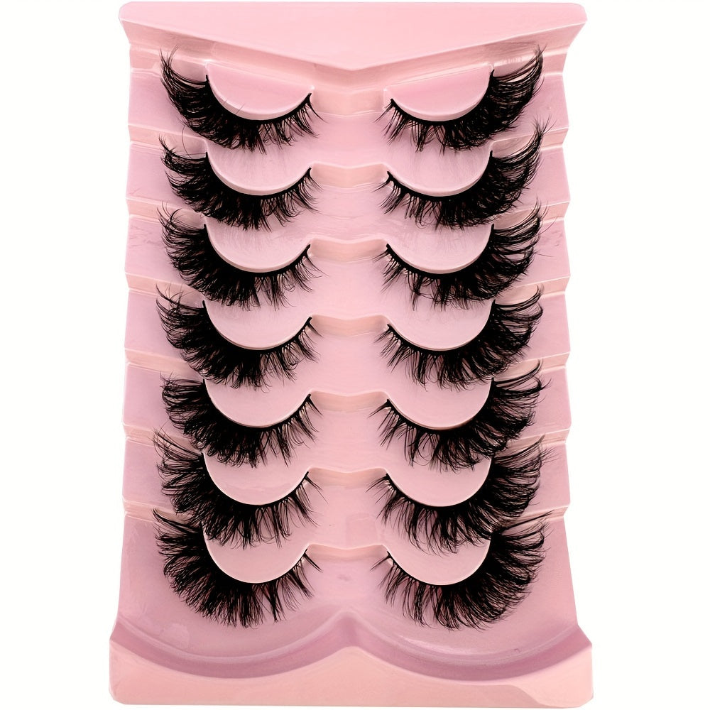 7 Pairs Cat-Eye Lashes, 3D Faux Mink Eyelashes, Curling Winged Natural Realistic Messy End Eye Elongated Thick False Eyelashes