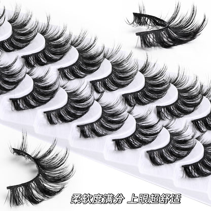 100pcs CURSAVELA Thick Eyelashes 10 Pairs Set, European Style Long Black Stems